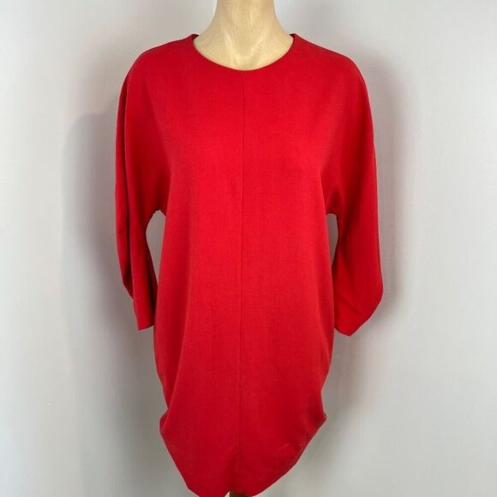 COS Womens 6 Bright Red Long 3/4 Sleeve Knee Length Sweater Dress Zipper Pockets